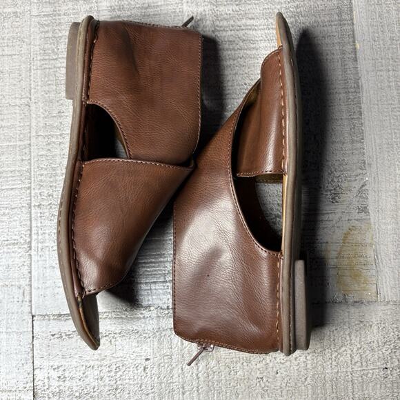 Born Woman’s Sandals Iwa Leather Flat Back Zip Open Toe Brown Size 7M - Picture 5 of 7